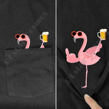 Flamingo Beer Pocket Tee T Shirts summer printed t-shirt men for women tops black cotton funny Short sleeve tops Drop shipping 2024 - buy cheap