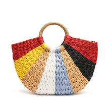 Bolso de paja de retales de color, tejido a mano, sencillo, retro, informal, grande 2024 - compra barato