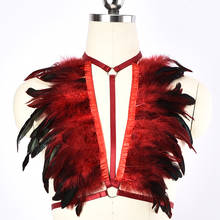 Epaulette Vest Festival wine Red Feathers Harness Costume Burning man Shoulder wings Harness Bra Unisex Top Halter Dance Rave 2024 - buy cheap