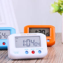 Relógio de mesa elétrico portátil, alarme digital, tela lcd, data, calendário, pequeno, para quarto 2024 - compre barato