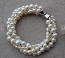 Свадебный жемчужный браслет, 4 ряда, белый цвет, натуральный пресноводный жемчуг, браслет с магнитной застежкой, очаровательный подарок для женщин 2024 - купить недорого