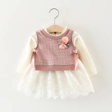 Roupa infantil de princesa vestido bebê outono versão coreana vestidos para meninas vestidos de tricô flor de lã roupas infantis 2024 - compre barato