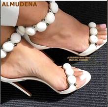 ALMUDENA-Sandalias con tachuelas y botones para mujer, zapatos de tacón alto con adornos de pirámide, tacones de aguja con pompón 2024 - compra barato