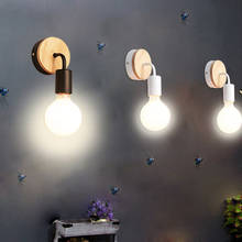 Luminária de parede led, estilo nórdico, simples, e27, de madeira, para quarto de crianças, luzes para estudo, corredores 2024 - compre barato