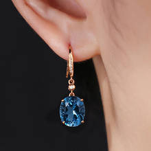 MOONROCY Rose Gold Color Crystal Earrings Dangle Hook Trendy Blue for Women Girls Dropshipping Gift Party Jewelry Wholesale 2024 - buy cheap