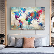 Mapa mundi colorido, pintura em tela, pôsteres e impressões, decoração de casa, imagens de arte de parede para sala, decoração de casa 2024 - compre barato