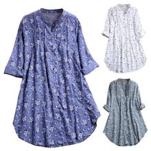 HOT SALES Plus Size Flower Print V Neck Pleated Long Sleeve Blouse Loose Women Tunic Shirt Flower print and pleated design Shirt 2024 - buy cheap