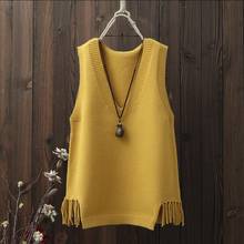 2020 Spring Autumn Winter Solid Color Sleeveless Sweaters Women Vest Girls Tassel V Neck Knitted Pullover Waistcoat JW9320 2024 - buy cheap