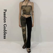 Y2K Style Hot Women Camouflage Printed Sets Halter Bandage Tube Tops Bustier Drawstring Low-waist Flare Pants Two Piece Outfits 2024 - buy cheap