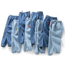 Calça jeans infantil de desenhos, calça de cintura média para meninos e meninas 2024 - compre barato
