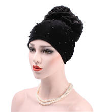 Turbante con cuentas de terciopelo para mujer musulmana, sombrero con flores grandes, Bandanas para cáncer, gorros de quimio, sombreros, Hijab, accesorios para el cabello 2024 - compra barato
