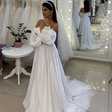 Свадебное платье 2021, простое шифоновое ТРАПЕЦИЕВИДНОЕ ПЛАТЬЕ до пола с длинным рукавом, элегантное платье со шлейфом 2024 - купить недорого