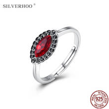 Silverhoo 925 anel punk de prata esterlina feminino, anel de dedo vintage vermelho austríaco com cristal ajustável, joia da moda para festa, presente de joalheria 2024 - compre barato