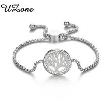 UZone-brazaletes de cristal para mujer, pulsera ajustable de acero inoxidable, árbol de la vida, venta al por mayor 2024 - compra barato