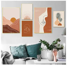 Boho Abstract Landscape Nordic Posters and Prints Beige Gallery Wall Art Canvas Painting Sun Woman Face Line Art Pictures Decor 2024 - buy cheap