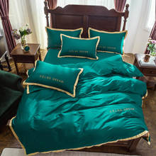 Conjunto de cama bordado de algodão egípcio, longo, tamanho king, capa de edredom e lençol liso, 4 peças de proteção 2024 - compre barato