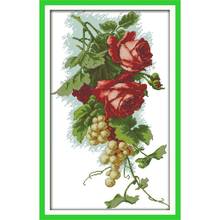 Joy Sunday Grapes And Roses Fruit Pattern Series 11&14CT Restaurant Decor DIY Hand Embroidery Cross Stitch Kits Needlework Sets 2024 - buy cheap