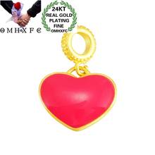 OMHXFC-colgante de oro de 24KT para mujer y niña, joyería de moda europea PN418, regalo de cumpleaños, boda, corazón Rosa rojo 2024 - compra barato