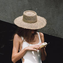 Sombrero de paja con pastos naturales para mujer, sombrero de paja con visera de protección para la playa, de ala ancha, envío directo, 2021 2024 - compra barato