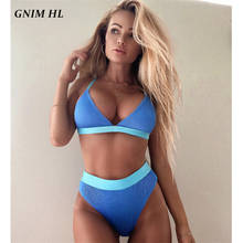 GNIM High Waist Bikini Swimwear Women 2021 Sexy Triangle Swim Bathing Suit Biquini 2 Pieces Solid High Cut Brazilian Swimsuit 2024 - buy cheap
