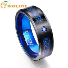 Foreign Trade Carbon Fiber Scrub Blue Zircon Men Rings 100% Tungsten Carbide Anillos para hombres Black Dragon 2024 - buy cheap