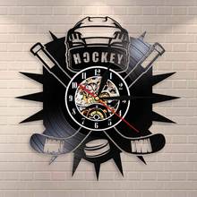 Relógio de parede do hóquei, logotipo da equipe de hóquei para homens, decoração para parede, bastões e gravação de vinil 2024 - compre barato