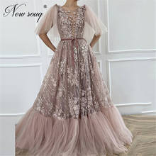 Dubai 3d flores vestidos de noite apliques formal feminino vestidos de festa tule árabe vestido de baile para casamento robe de soiree 2020 2024 - compre barato