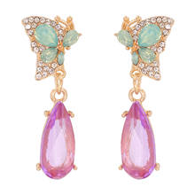 Women Fashion Pink Crystal Butterfly Dangle Earrings Jewelry Hot Sale Bohemian Trendy Statement Earrings Accessories Wholesale 2024 - buy cheap