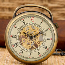 Bronze Hand Wind Mechanical Pocket Watch Antique Skeleton Gear FOB Chain Men Women Pendant Clock Hours Gift Men Relogio De Bolso 2024 - buy cheap