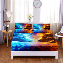 Ice Fire Wolf Digital Printed 3pc Polyester  Fitted Sheet Mattress Cover Four Corners with Elastic Band Bed Sheet Pillowcases 2024 - buy cheap