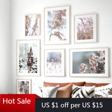 Decoração da parede arte pintura da lona inverno neve casa plantas reed paisagem nordic impressão arte imagens para cartazes quarto decorativo 2024 - compre barato