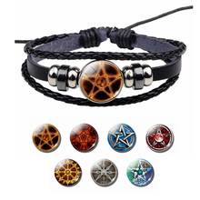 Brazalete negro gótico con amuleto pagano para hombre y mujer, pulsera de cuero con pentagrama, símbolos de estrella, pentculo mecán DE LA, joyería Vintage, regalo 2024 - compra barato