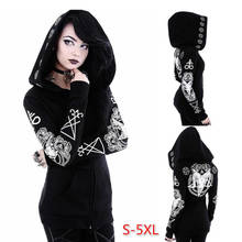 Chaqueta negra de manga larga con capucha para mujer, abrigo informal de talla grande, estilo gótico Punk, f40 2024 - compra barato