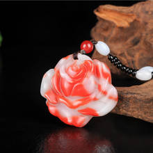 Color Jade Rose Pendant Flower Necklace Natural Chinese Carved Jadeite Jewelry Charm Amulet Fashion Gifts for Women 2024 - buy cheap