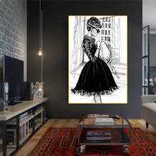 Модная женская Картина на холсте черного и белого цвета, Постер для украшения дома, современная картина для гостиной, спальни, настенные картины 2024 - купить недорого