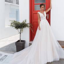 Lace Appliques V Neck Wedding Dresses 2020 Sleeveless Backless Bride Dress A line Custom Made Sweep Train Vestido De Noiva 2024 - buy cheap