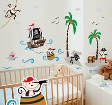 Monkey&Pirate Ship Cartoon Wall Sticker Mural Vinyl Art Decal Baby Nursery Decal 2024 - buy cheap