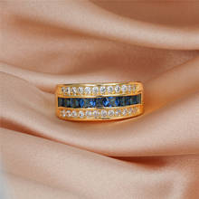 Anel feminino luxuoso de cristal azul, joia vintage, cor dourada, anel de casamento, de luxo, joia geométrica para noivado para mulheres 2024 - compre barato