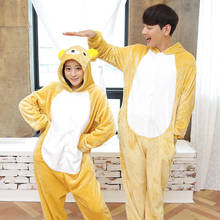 Pijama de franela Kigurumi Unisex, ropa de dormir de oso Rilakkuma, bonito Animal de dibujos animados, Invierno 2024 - compra barato