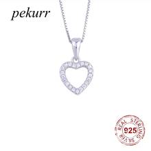 Pekurr 925 Sterling Silver Hollow CZ Heart Necklace For Women Simplicity Crystal Heart Pendants Wedding Fashion Jewelry Gift 2024 - buy cheap