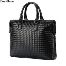 Men's Fashion Knitting Tote Brand PU Leather women Messenger Bag Casual Woven Handbag Solid Black Laptop Shoulder Briefcase male 2024 - buy cheap