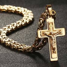 Religious Jesus Cross Long Chain Stainless Steel Necklaces Pendants for Men Byzantine Christian Crucifix Necklace Jewelry colar 2024 - buy cheap
