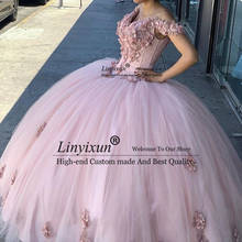 Off the Shoulder Pink Quinceanera Dress Ball Gown 2021 Lace Appliques Flowers Beaded Long Formal Party Gowns 2024 - buy cheap