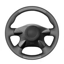 Hand Sew Black Genuine Leather Carbon Fiber Car Steering Wheel Cover for Nissan Almera (N16) X-Trail (T30) Primera Sunny Avenir 2024 - buy cheap