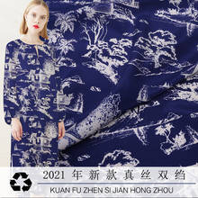Crepé de seda azul y blanco transpirable para verano, tela con patrón de impresión digital, ropa, camisa, 2021 2024 - compra barato