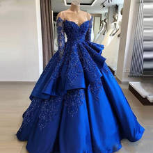 Ball Gown Long Sleeve Royal Blue Evening Dresses Luxury Beading Sweetheart Special Occasion Dress Party Appliques Prom Gown 2021 2024 - buy cheap