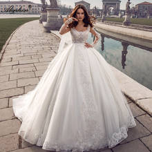 Alonlivn Lustrous Unique Embroidery Lace Scoop Wedding Dresses Full Sleeves Lace Up Elegant Ball Gown Bridal Gowns 2024 - buy cheap