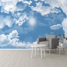Papel de parede foto personalizada 3d, céu azul e branco, nuvens, murais, sala de estar, quarto, plano de fundo, pintura de parede 2024 - compre barato