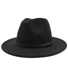 winte Wool Felt Jazz Fedoras Hats Belt Buckle Decor Women Unisex Wide Brim Panama Trilby Cowboy Cap Sunhat 2024 - buy cheap