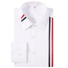 Camisas de manga larga con estampado a rayas para hombre, blusa informal abotonada de corte estándar, a la moda 2024 - compra barato